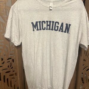 Next Level Apparel Light Gray Crewneck T-Shirt with Navy Michigan Logo